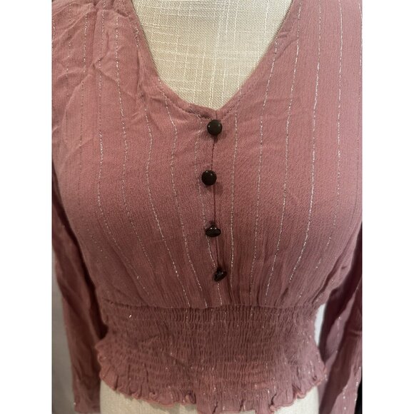 Gypsies & Moondust Pink Long Sleeve V-Neck Top S - Picture 2 of 9